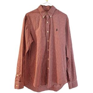 Ralph Lauren Burgundy Gingham long sleeve dress shirt size LARGE EUC